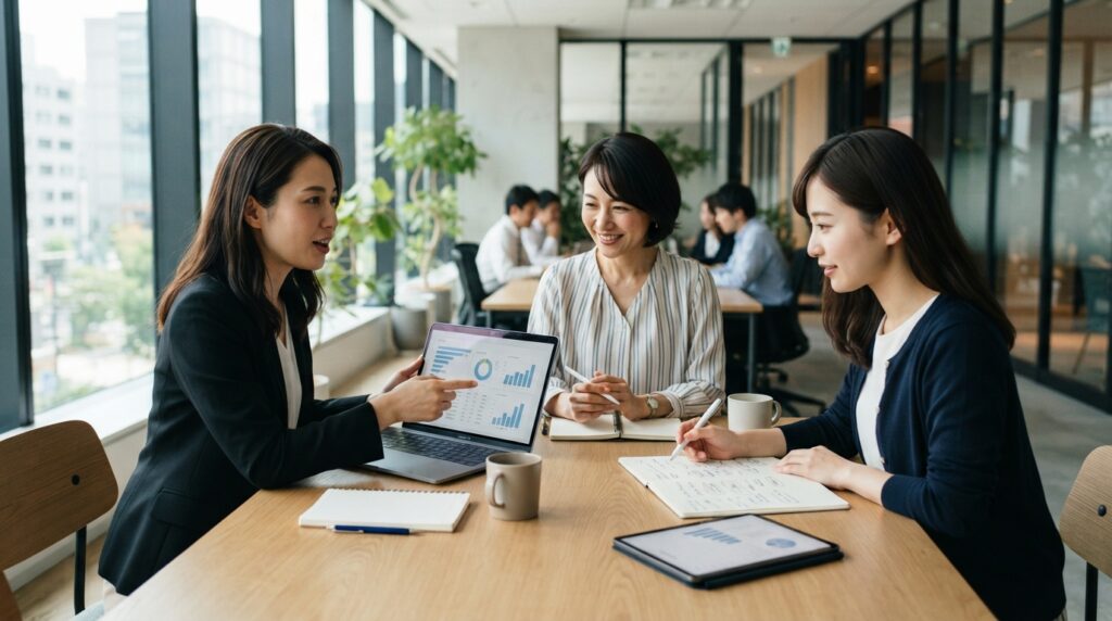 採用手法を比較する日本人の人事チーム