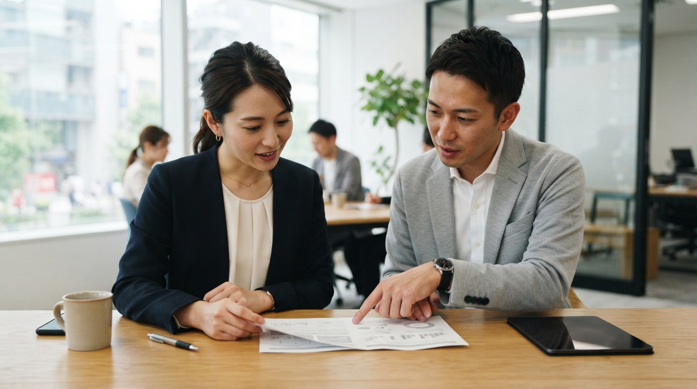 求人の書き方を相談する日本人のスタッフ