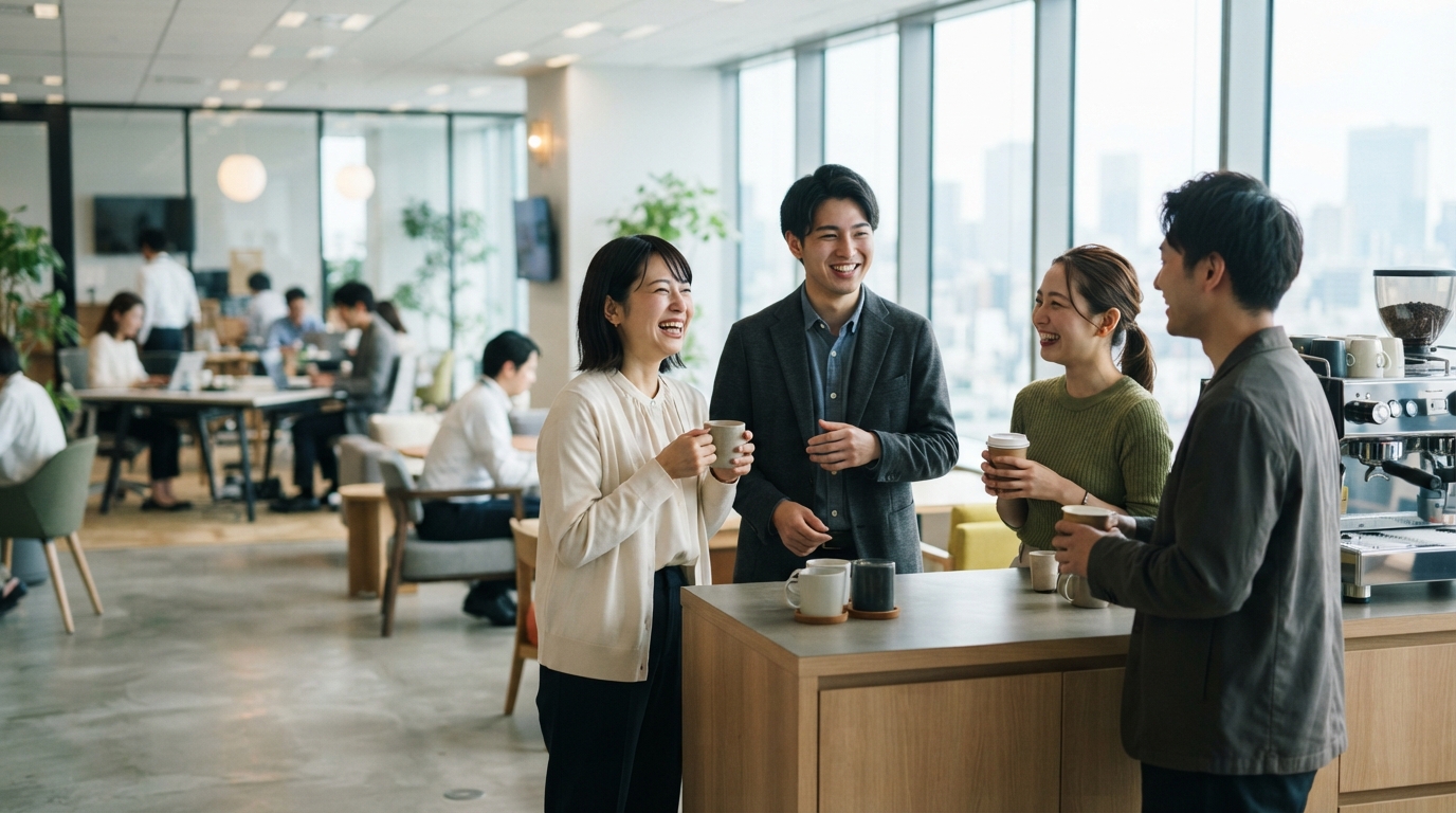 働きやすい職場で談笑する日本人の社員