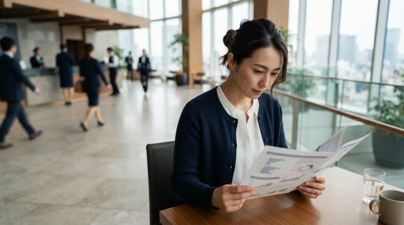 運用レポートを確認する日本人の採用担当者