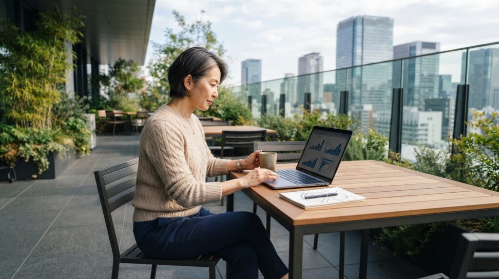 採用広告の数字を分析する日本人の担当者